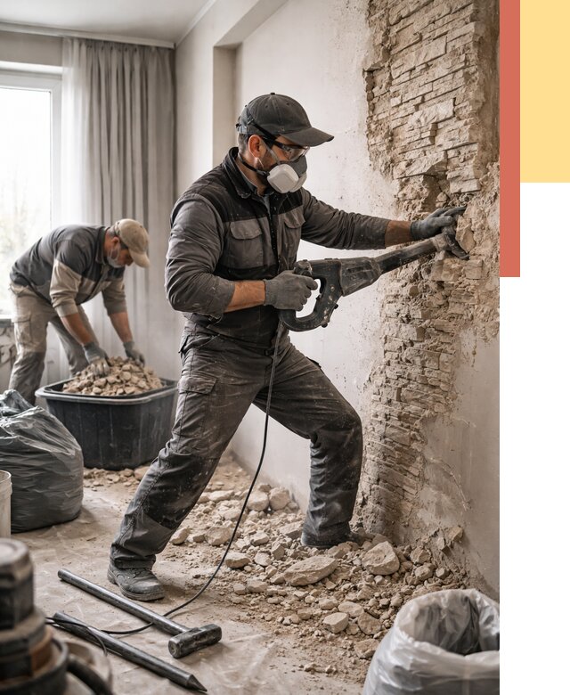 Демонтаж декоративного камня в Саранске от 1528 руб/м² — быстро и недорого | ОТДЕЛОЧНИК-Срн