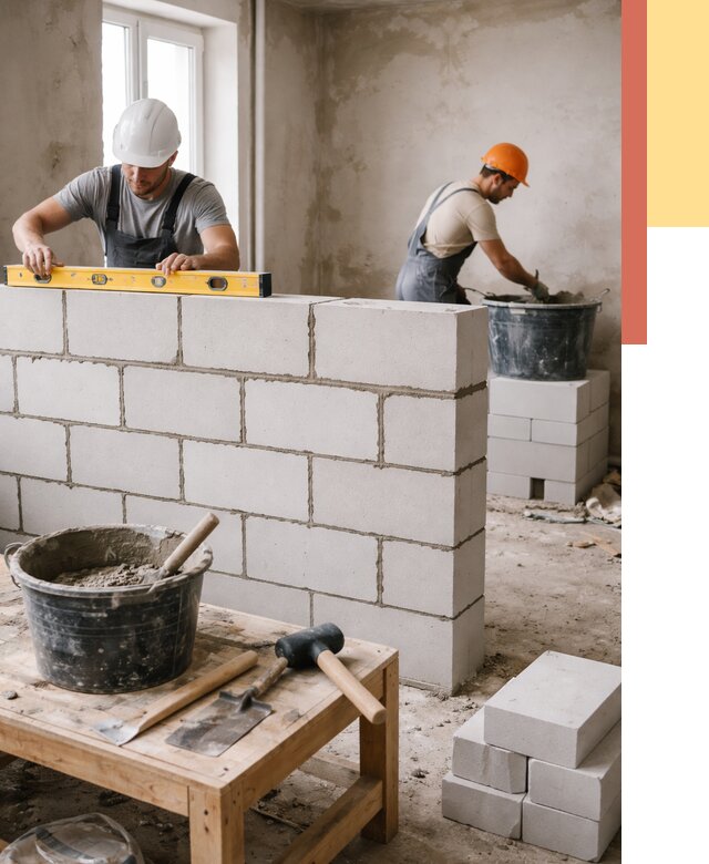 Кладка перегородок из газобетона в Саранске от 3372 руб. под ключ | ОТДЕЛОЧНИК-Срн