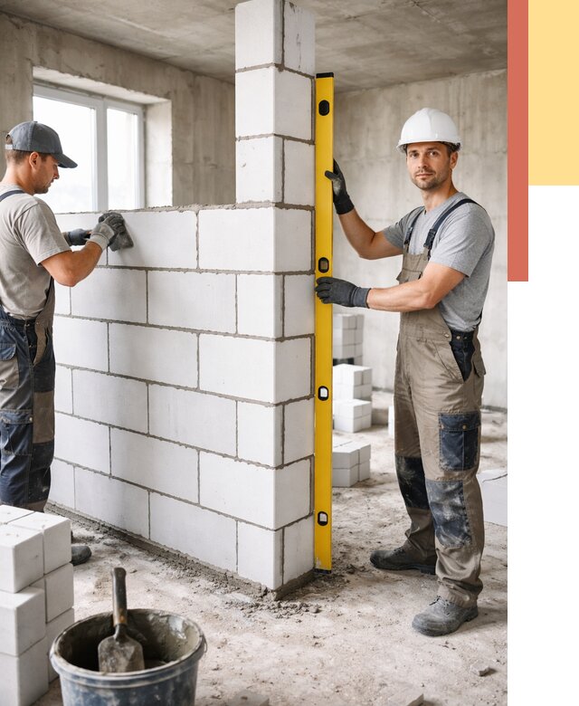 Кладка перегородок из пеноблока в Саранске от 1896 руб. под ключ | ОТДЕЛОЧНИК-Срн