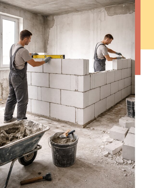 Кладка перегородок из ПГП в Саранске от 2634 руб./м2 — монтаж и возведение под ключ | ОТДЕЛОЧНИК-Срн