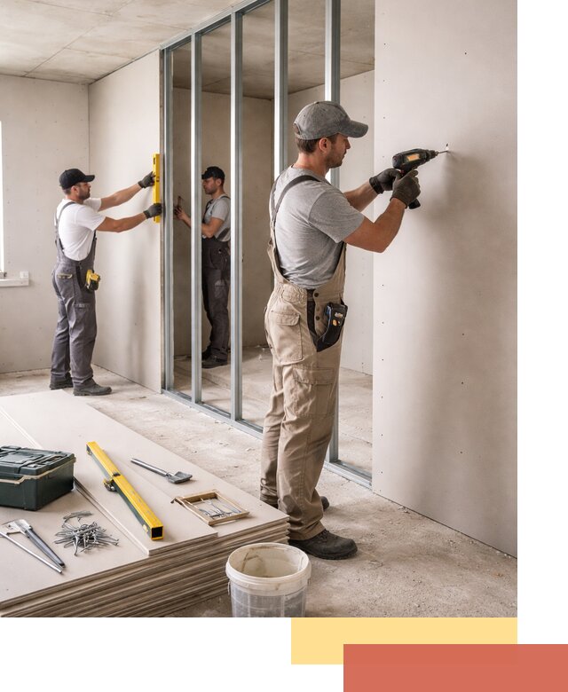 Однослойная перегородка из гипсокартона в Саранске под ключ, монтаж и отделка