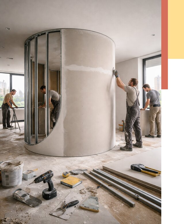 Радиусная перегородка из гипсокартона в Саранске от 3055 руб. под ключ | ОТДЕЛОЧНИК-Срн