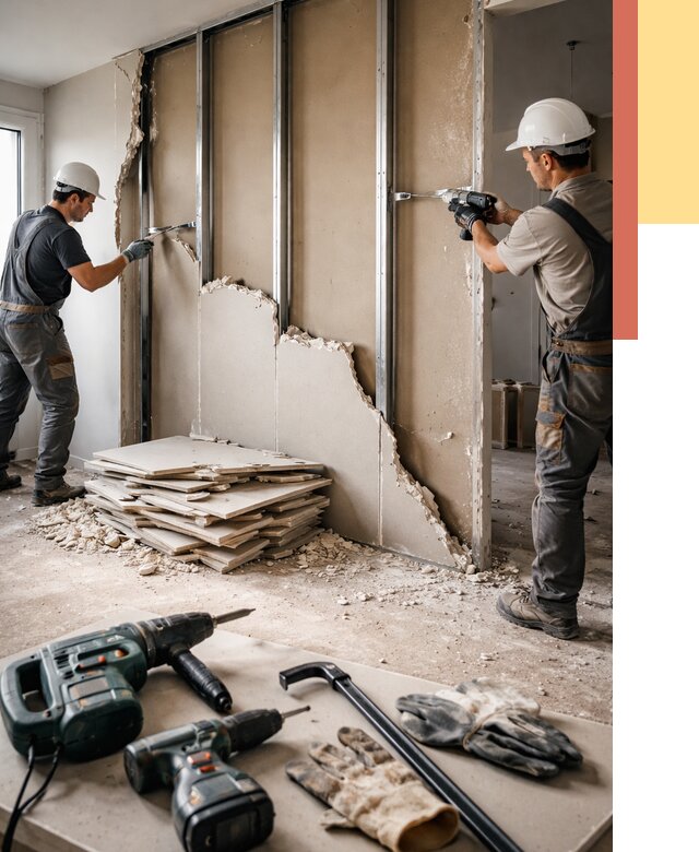 Демонтаж перегородки из гипсокартона в Саранске от 1264 руб. быстро и недорого | ОТДЕЛОЧНИК-Срн