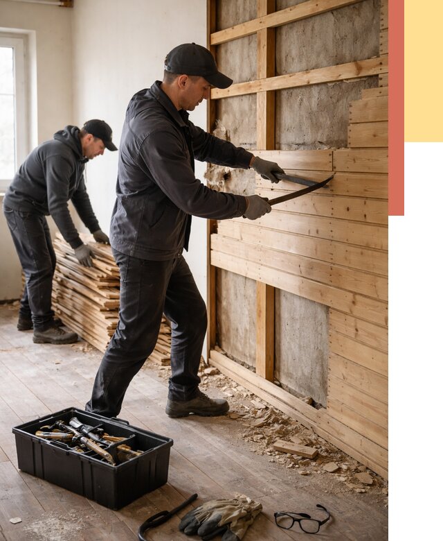 Демонтаж вагонки в Саранске от 4004 руб/м2 — быстро и недорого | ОТДЕЛОЧНИК-Срн