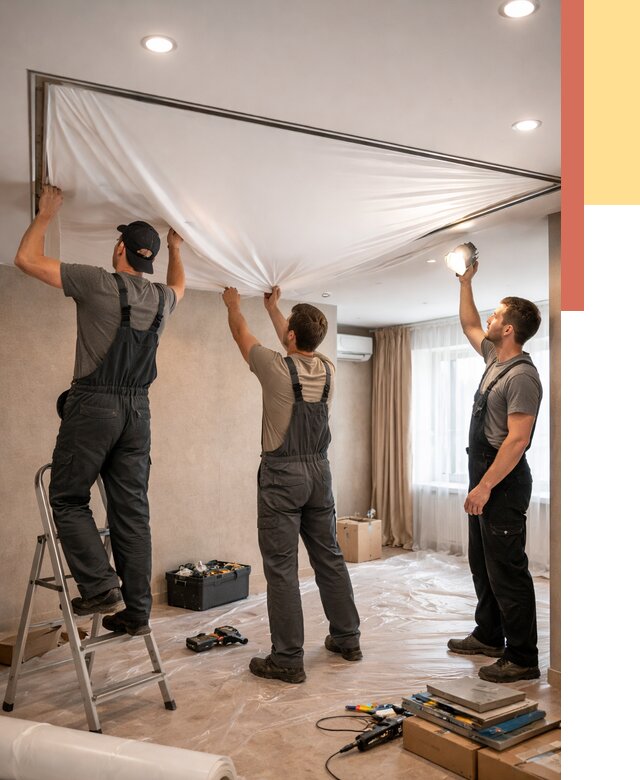 Монтаж ПВХ натяжного потолка в Саранске от 3688 руб. под ключ | ОТДЕЛОЧНИК-Срн