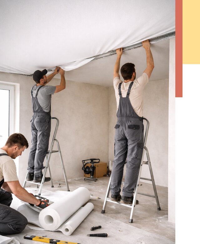 Монтаж тканевого натяжного потолка в Саранске от 3688 руб. под ключ | ОТДЕЛОЧНИК-Срн