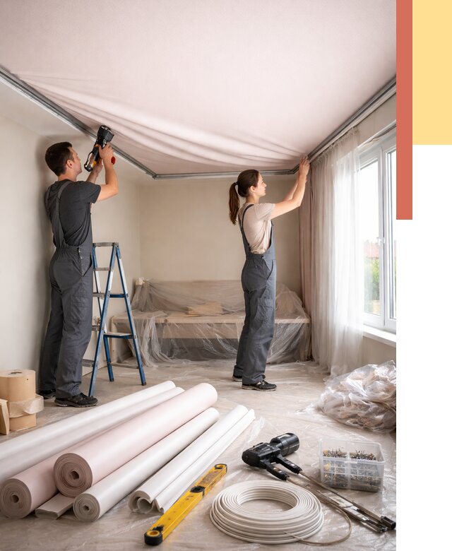 Монтаж цветного натяжного потолка в Саранске от 4425 руб/м² — быстро и недорого | ОТДЕЛОЧНИК-Срн