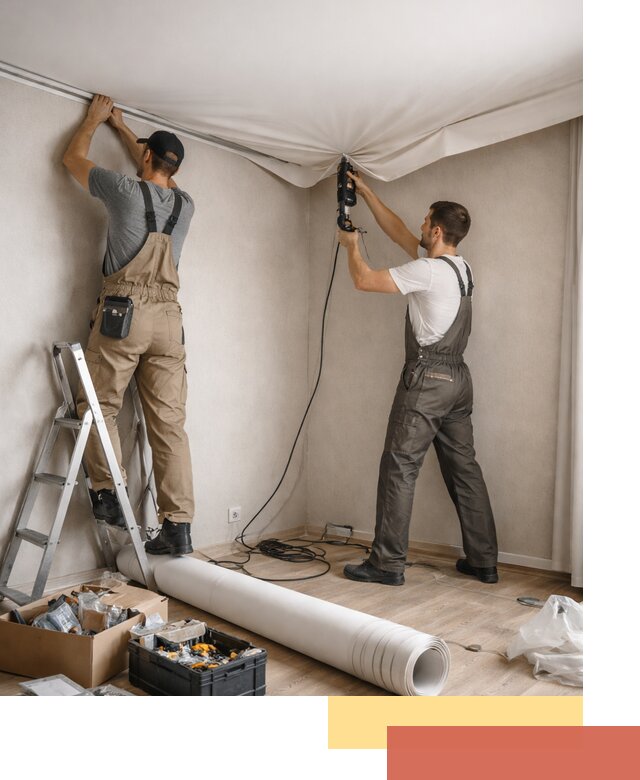 Монтаж цветного натяжного потолка в Саранске за один день