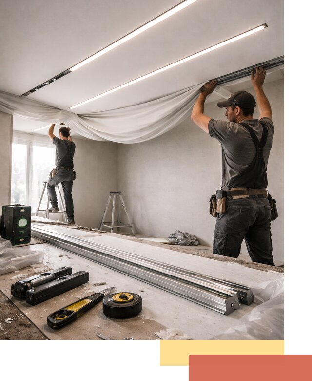 Монтаж натяжных потолков со световыми линиями в Саранске