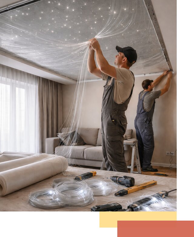 Монтаж натяжного потолка «Звездное небо» в Саранске