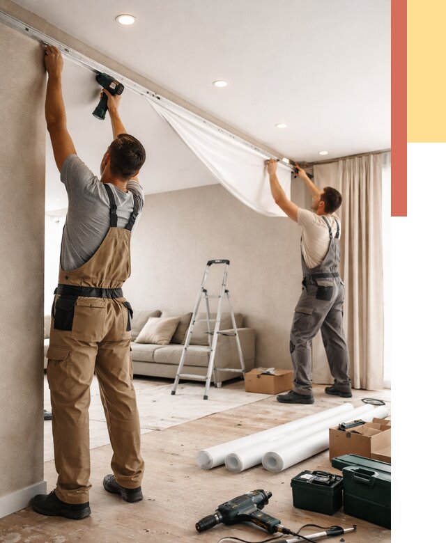 Монтаж натяжного потолка в гостиной в Саранске от 579 руб. | ОТДЕЛОЧНИК-Срн