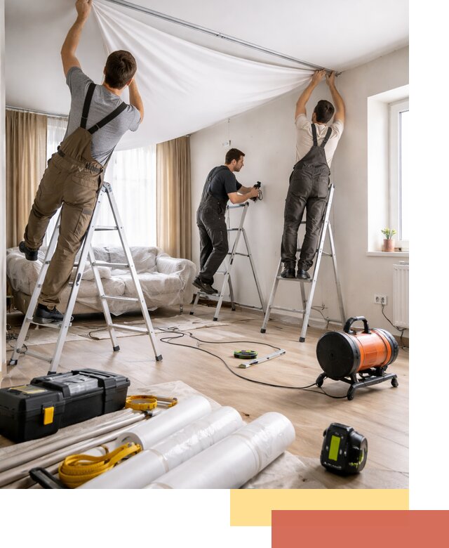 Монтаж натяжного потолка в гостиной в Саранске