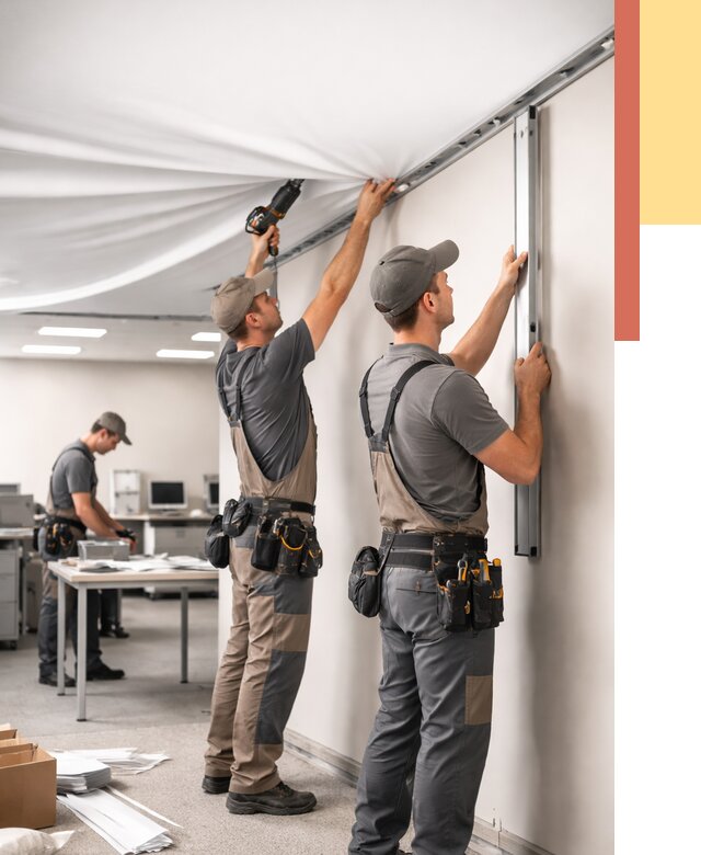 Монтаж натяжного потолка в офисе в Саранске от 474 руб/м² — быстро и недорого | ОТДЕЛОЧНИК-Срн