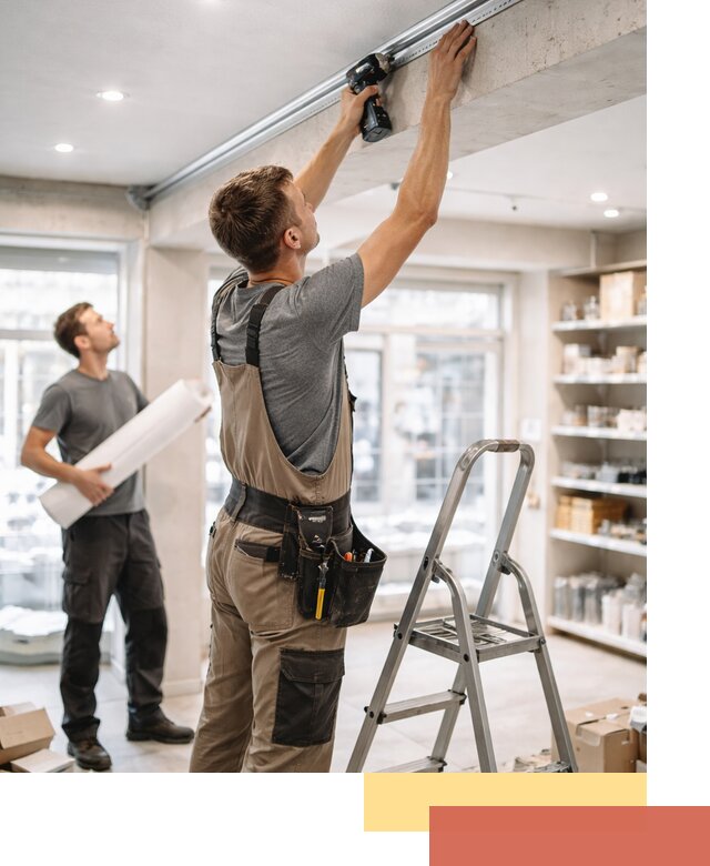 Монтаж натяжных потолков в магазине в Саранске