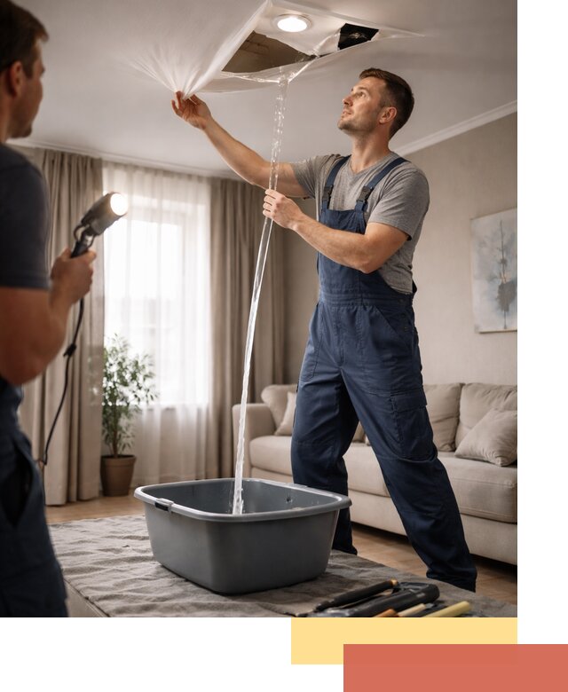 Слив воды с натяжного потолка в Саранске быстро и аккуратно