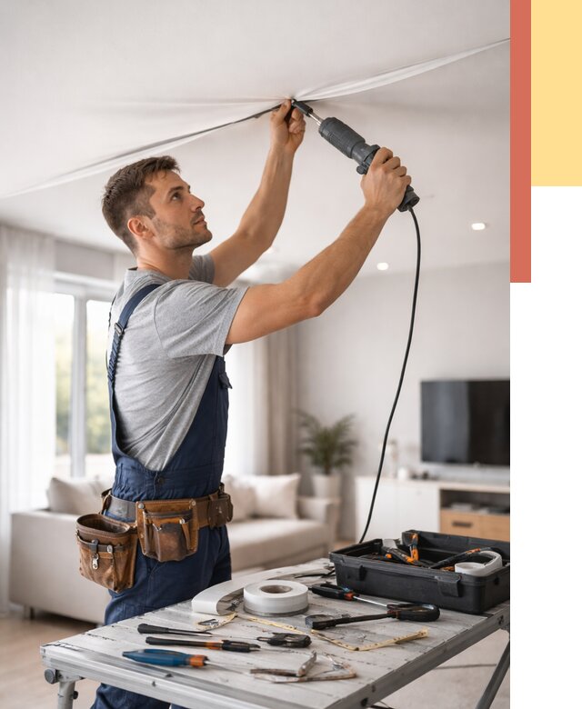 Ремонт натяжных потолков в Саранске от 10009 руб. под ключ — ОТДЕЛОЧНИК-Срн