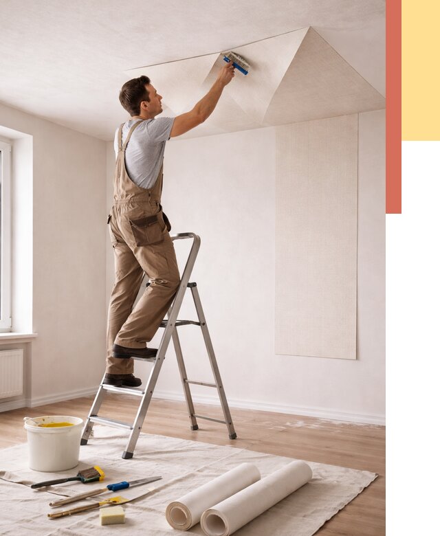 Поклейка обоев на потолок в Саранске от 4741 руб. быстро и недорого | ОТДЕЛОЧНИК-Срн